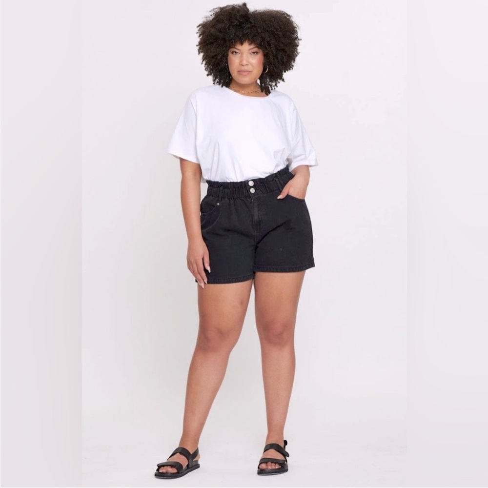 Dynamite High Waisted Paper Bag Wide Leg Black Denim Jean Shorts